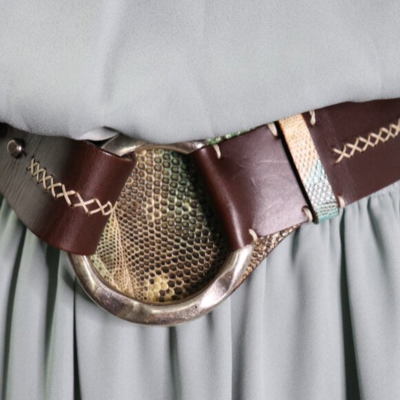 Post & Co Lizard Leather Belt Brown 100cm (Fits 34") O-Ring Italy Exotic - Picture 1 of 15